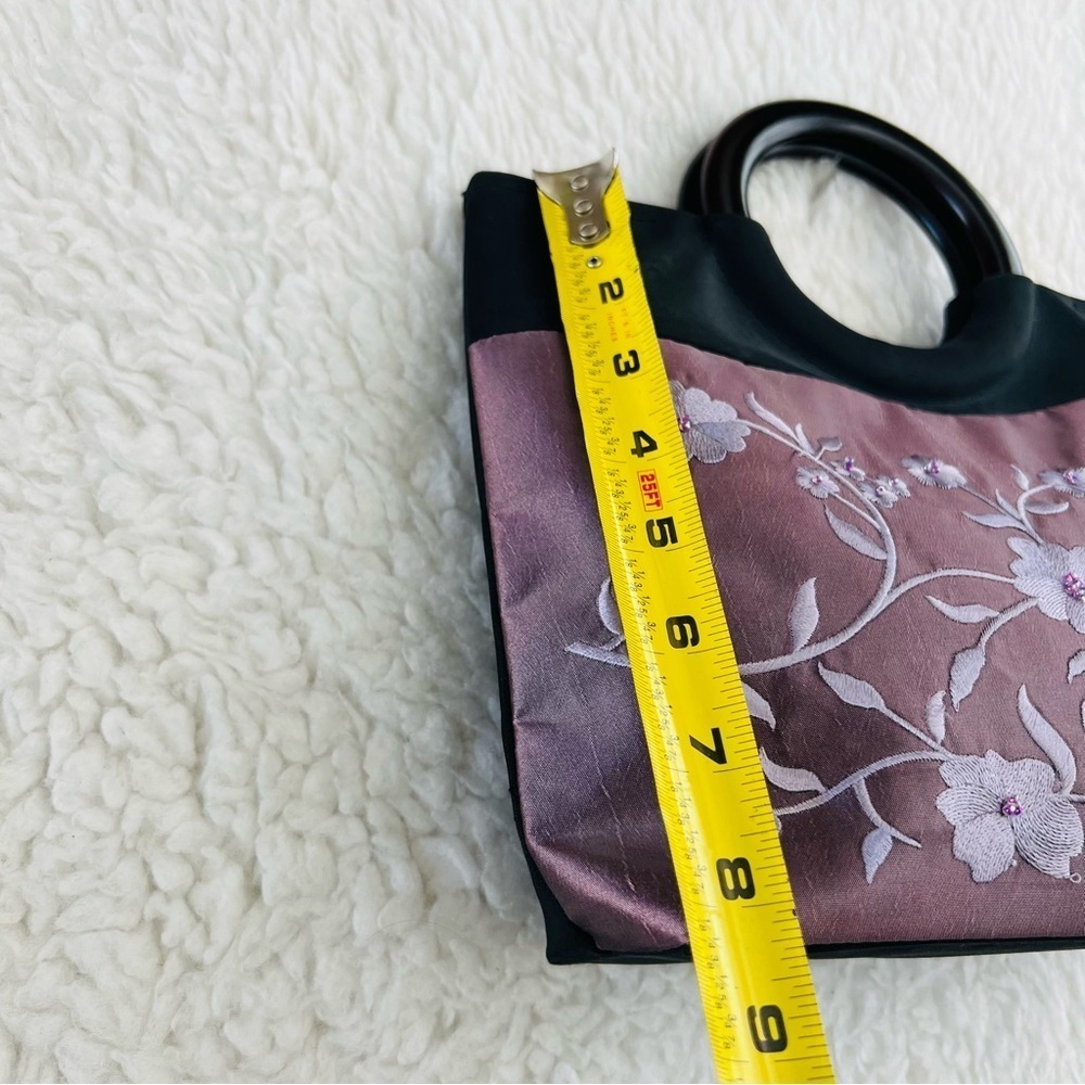 Vintage Fabric w/ Embroidery & beads Wood Handles Vintage Customized Small Bag - Picture 6 of 12